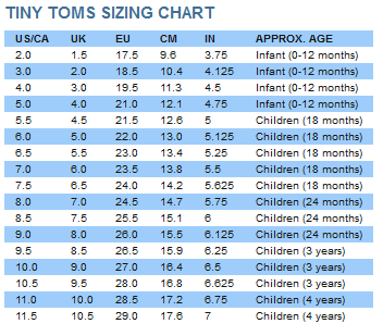 Tiny Toms Size Chart