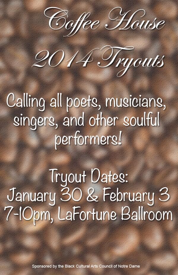 The_BCAC_ND's tweet photo. Remember, try-outs for Coffee House 2014 are tonight from 7-10PM in the LaFun Ballroom! http://t.co/xu4UsLmBpW