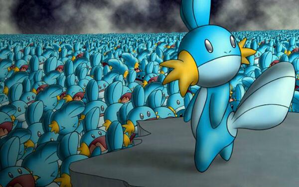 Vaporeon14's tweet image. The mudkips are starting a war cause they don't have a mega evo
