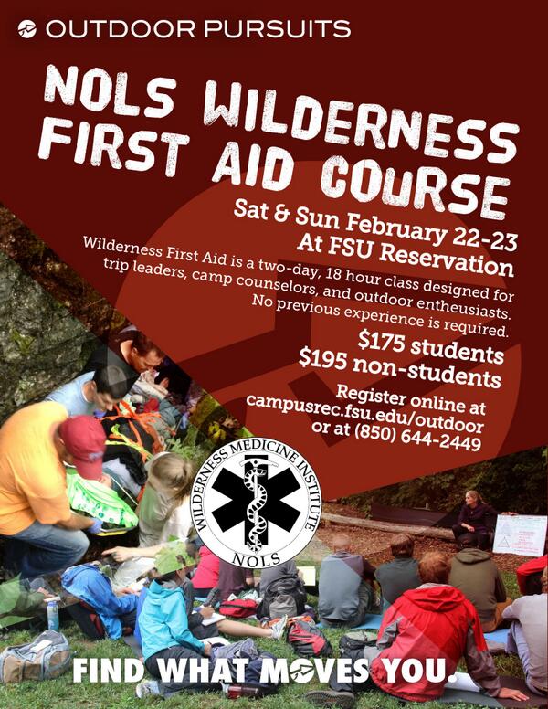 FSUCampusRec's tweet photo. Get your Wilderness First Aid certification at FSU. #WMI #NOLS #WFA #WildernessFirstAid #FSUOP http://t.co/KhqnwY5sIb http://t.co/BUbKTB3BGL