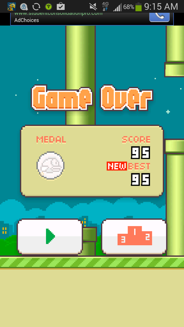 State_Runner_15's tweet photo. Ugh, I think I play this game too much. #flappybird  #flappybirdhighscore http://t.co/11BSCTxTrN