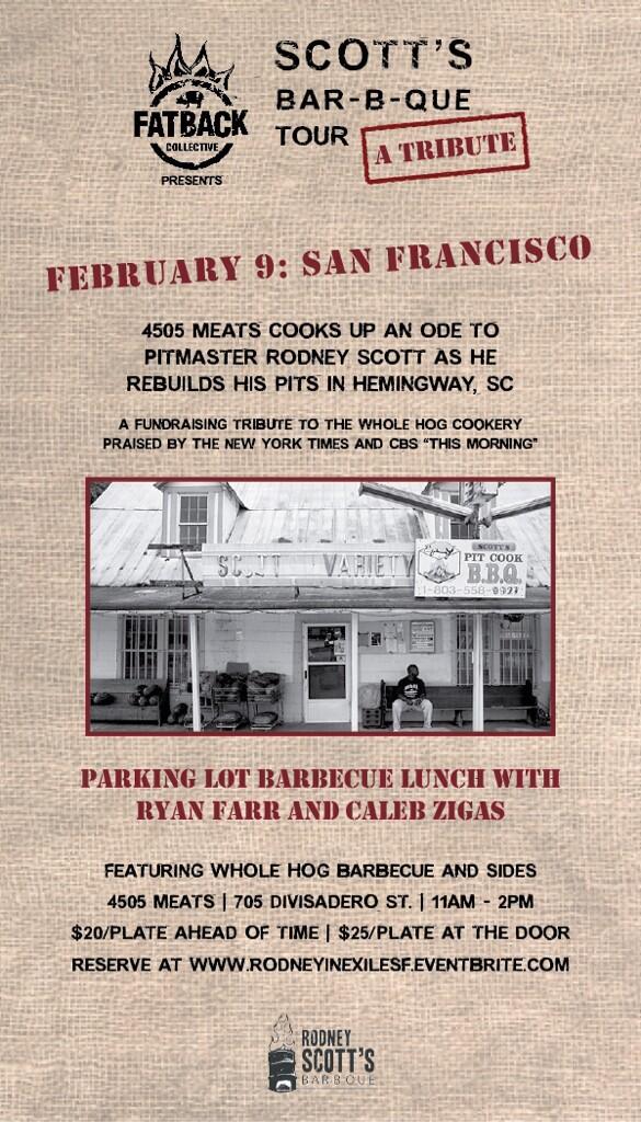 FatBackTeam's tweet photo. West Coast friends: A #RodneyInExile tribute dinner will be held in SF on 2/9 with @4505_Meats. Don't miss it! http://t.co/iB9L6CIeWo