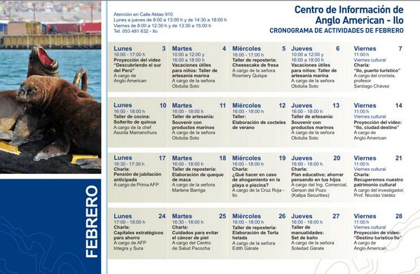 CAMARADEILO's tweet photo. Estimados amigos,compartimos con ustedes el Cronograma de Actividades del Mes de Febrero de la Casa AAQ,participemos! http://t.co/iigMKsNLbp