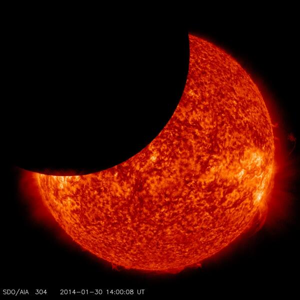 NASA's tweet photo. Lunar transit! The moon moved between @NASA_SDO &amp; the sun, giving a partial solar eclipse. http://t.co/D5Ws7hvIVZ  http://t.co/DWn5fSA5kP