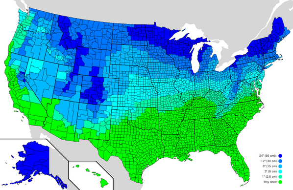 How much snow it typically takes to cancel school in the US