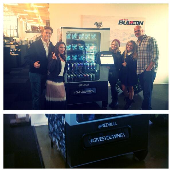 PoleByMina's tweet photo. Twitter just dropped this vending machine off at our office. It vends when u tweet! http://t.co/qDkrlDkwNU