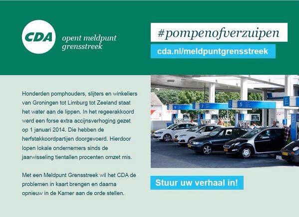 CDA heeft meldpunt voor problemen in grensstreek! Zie: bit.ly/1eYneyf. #pompenofverzuipen