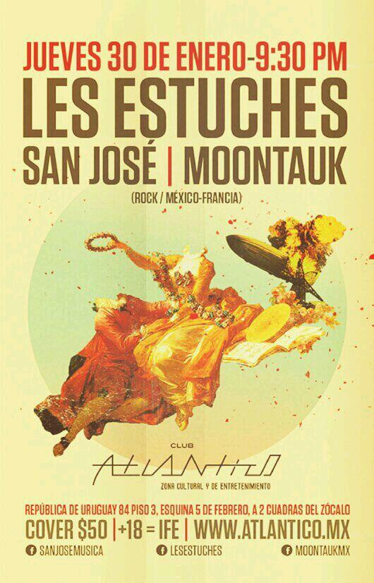<a href="/club_atlantico/">Club Atlántico</a> <a href="/LesEstuches/">Les Estuches</a> + <a href="/SanJoseMusica/">San José Música</a> + <a href="/Moontaukband/">M O O N T A U K</a> 
Quieres asistir? solo envia un mensaje con tu nombre