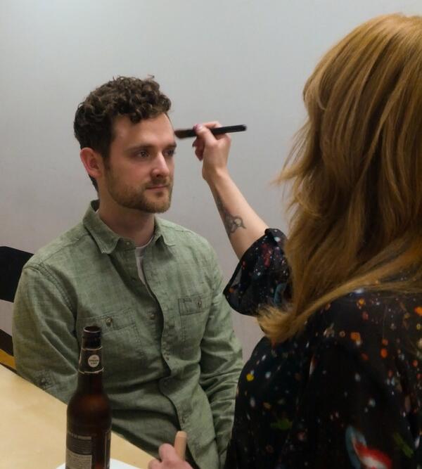 OseiBon's tweet photo. @casey_lang getting his makeup done for @MakerSquare presentation day http://t.co/qdjAsqC9hc