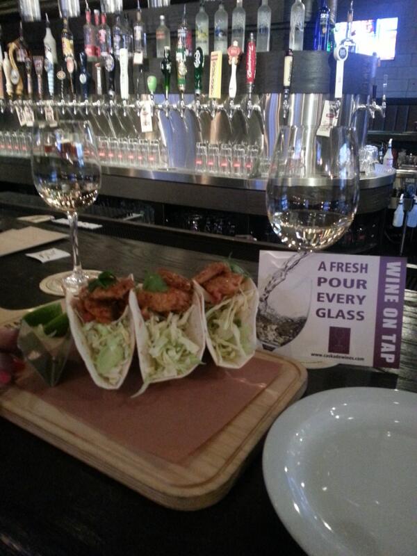 CaskadeWines's tweet photo. @CRAFTbeeryeg with Croix D'Or #wineontap and Basa fish tacos. YUM. @GroupeVersay http://t.co/31bCkHrwf8