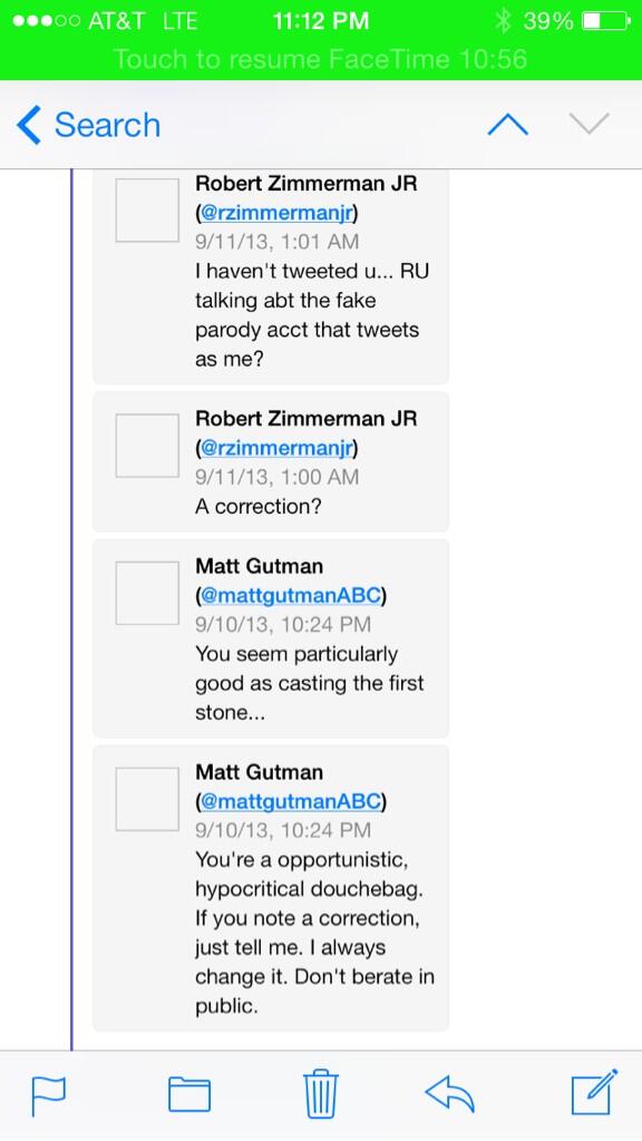 ABC's Matt Gutman calls Robert Zimmerman Jr douchebag after falling for parody Twitter account post 