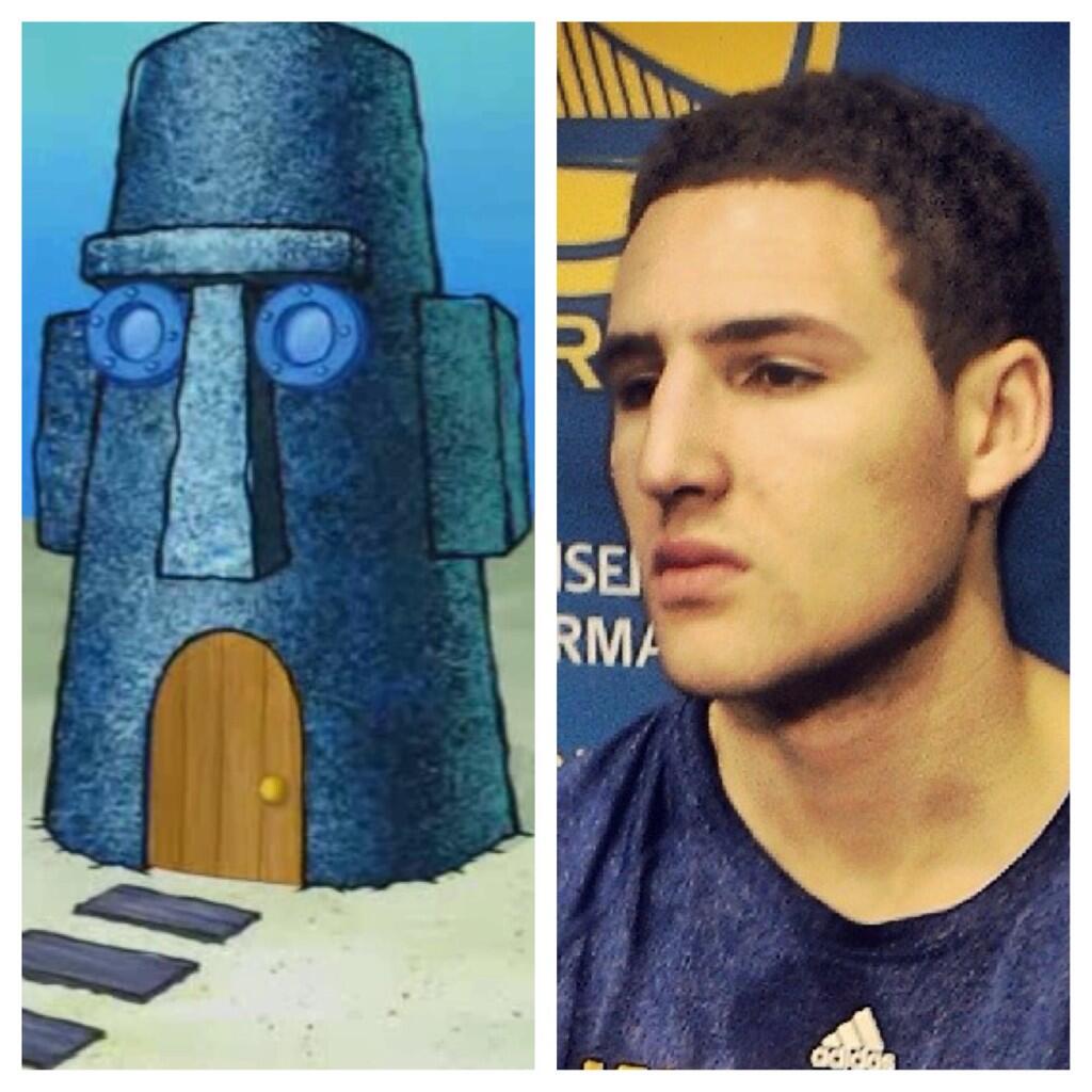 Caleb Hughes on Twitter: "Klay Thompson looks way too much like Squidw...