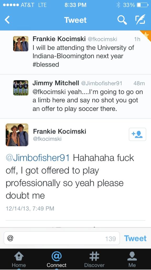 Therealpatkel's tweet photo. Little late but #tbt to that time Frankie committed to "University of Indiana-Bloomington" #blessed http://t.co/HEE0g7kKuS