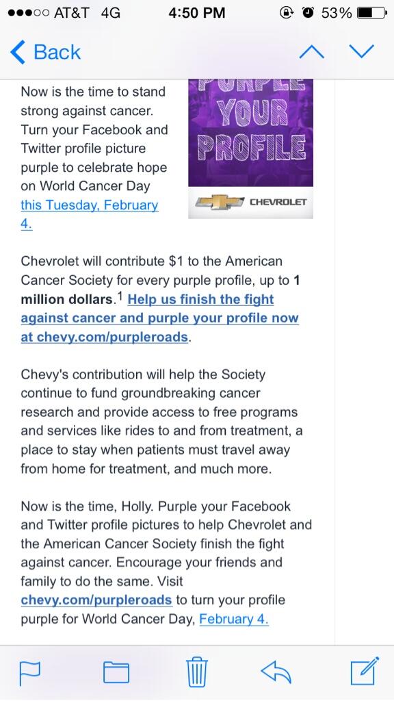 girlfriendneeds's tweet image. Please go to chevy.com/purpleroads and make your picture purple!