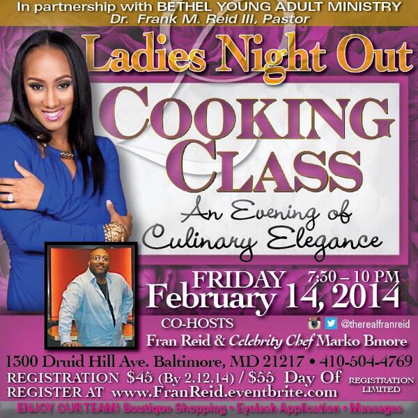 OuRNation2's tweet photo. Ladies Night Out Cooking Class! 4 Delicious dishes. 1 amazing night! See flyer for more details. http://t.co/2KKEjmpTAB