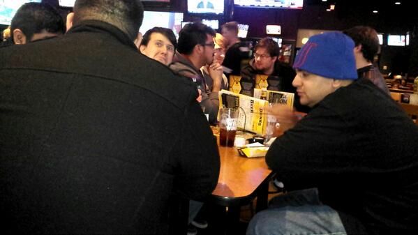 The boys are out and about eating at Buffalo Wild Wing's.