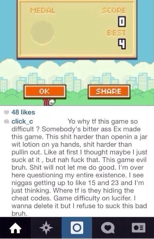 flappy_probs5's tweet photo. Perfect flappy bird review http://t.co/RtunRVeJnB