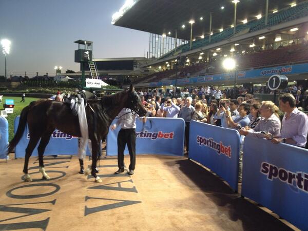 RacingVictoria's tweet photo. A huge group of excited owners greet Nisos &amp; @cdsymons after their win in Race 5 at @MVRC1 http://t.co/WPZNcjO2e2