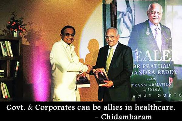 INC_Assam's tweet photo. Apollo Hospitals’ founder chairperson Dr Prathap C Reddy’s biography was unveiled in the capital by P Chidambaram http://t.co/8hdpgtdGS6