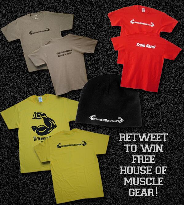 houseofmuscle's tweet photo. #RT for your chance to win FREE HouseOfMuscle gear! #Retweet now! #FreebieFriday http://t.co/4sBZ6gb2Oh