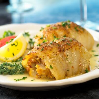 Crab Stuffed Petrale Sole with Tomato Basil Beurre Fondue. Available through 2/1!