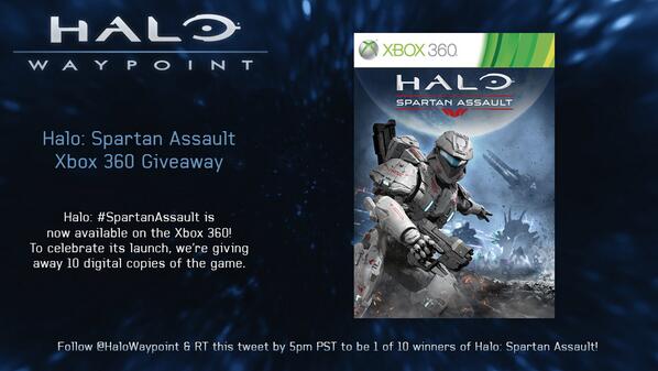 Follow and RT by 5pm PST for your chance to win Halo: #SpartanAssault for the Xbox 360! Rules: aka.ms/fsfrules