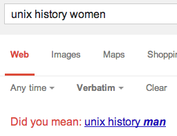 aparrish's tweet photo. I was trying to learn more about women's contributions to early UNIX development. google stared at me in disbelief http://t.co/5iAn3V5YZY
