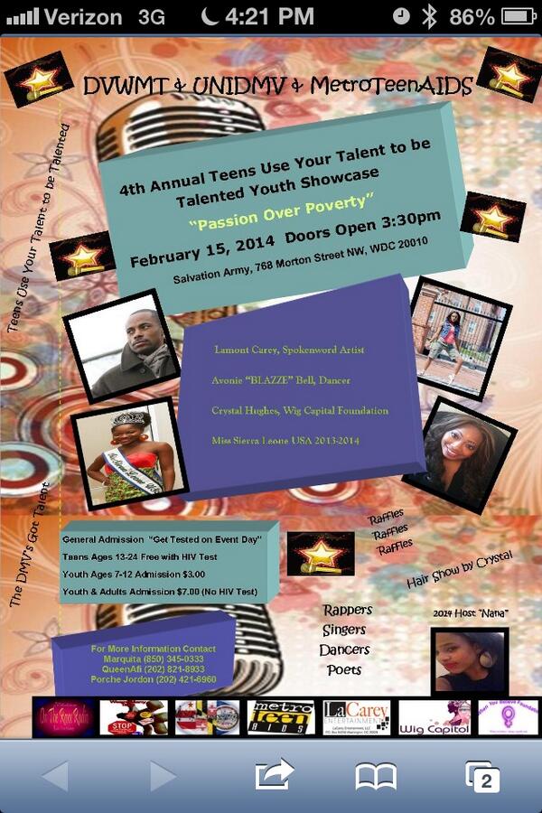 ViolWearManyTag's tweet image. #DMVHELP @ViolWearManyTag @MetroTeenAIDS &amp;amp; @UnIDMV PROMOTE #DMVTalentTeenTalentShowcase #PassionOverPoverty