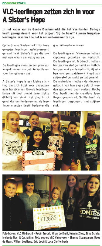 Entreprenasium's tweet photo. Groene Venen bericht dat Jij de baas @VLCEntreprenasi Vinkeveen en Mijdrecht gaan voor Sister’s Hope http://t.co/zK56XX9w2O