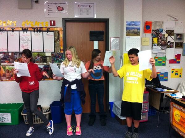 larcs4's tweet photo. Sixth graders being trees while performing a play for their peers. http://t.co/1VmHHcmKx8