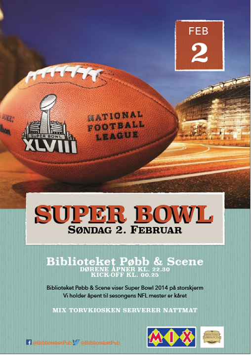 renasamfunnet's tweet photo. På søndag vises årets Super Bowl på storskjerm på @biblioteketpub! http://t.co/Y1ssTN8w4z