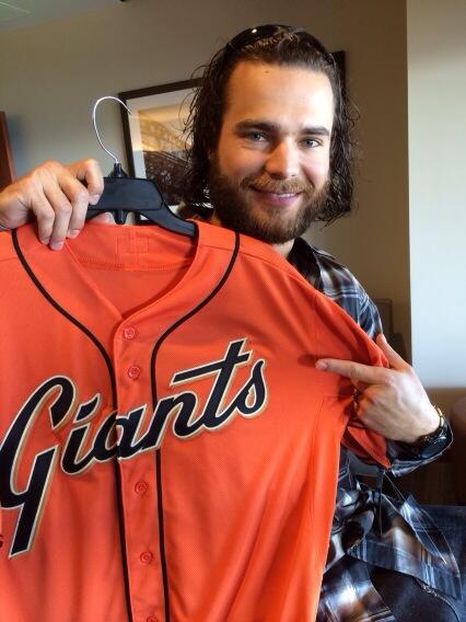 SFGiants on X: Exclusive - @BCraw35 showing off the New Old School  #OrangeFriday jersey  / X
