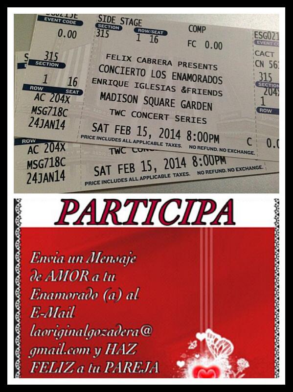 PARTICIPA Y GANA!! gana boletos ara asistir al concierto de <a href="/enrique305/">Enrique305</a> escribenos al E- laoriginalgozadera@gmail.com
