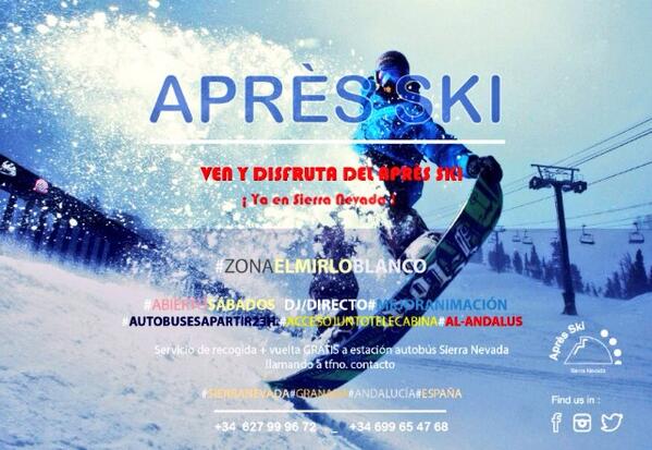 ApresSki_SN's tweet photo. Ya llegó el Sábado!!! Vuelve APRÈS SKI!!! Os esperamos mañana después de esquiar! http://t.co/PHpeXg9Kqr