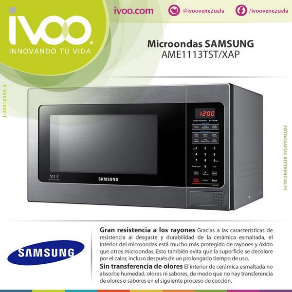Ivoo Venezuela в Twitter: „#DISPONIBLEenTIENDA! Microondas SAMSUNG  AME1113TST/XAP Gran resistencia a los rayones, Sin transferencia de  olores http://t.co/kP2ffoEcWx“ / Twitter