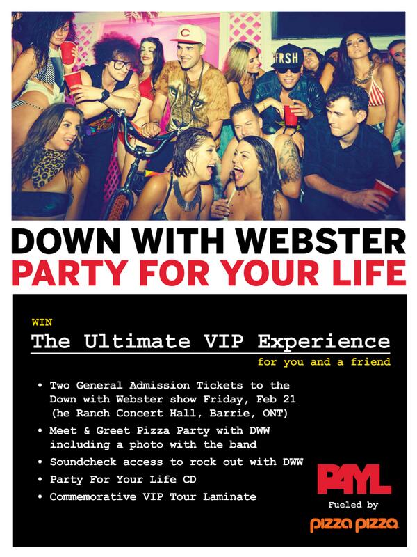 PizzaPizzaLtd's tweet photo. BARRIE! RT &amp; Follow for a chance to #WIN 2 VIP Experiences to @DOWNWITHWEBSTER @TheBarrieRanch Friday Feb 21! http://t.co/dT6h9ST4qd