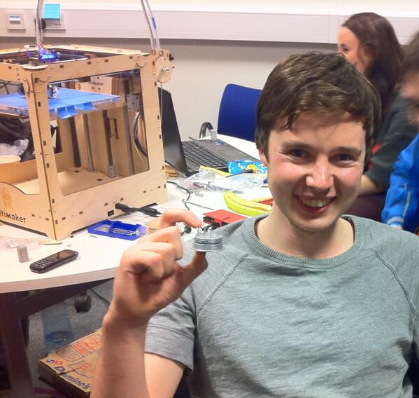UCD_Innovators's tweet photo. An #innovation in birthdays! its 1am: #IA3D participants singing happy bday &amp; gifting a 'cake' made w/a 3D printer http://t.co/uJ9gfjnkqR