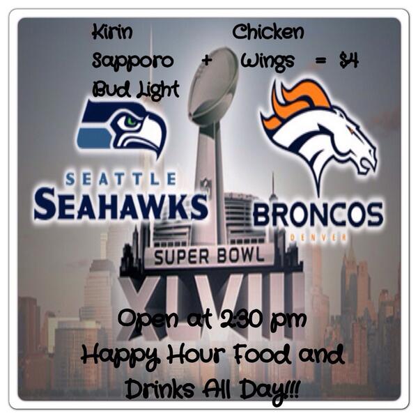 ToroSushiBar's tweet photo. Super Bowl Party w/ Food 4 Ladies?  Come to @toropasadena for #SuperBowlSunday! Open at 2:30 w/ Happy Hour ALL Day http://t.co/Tfbim85ixg