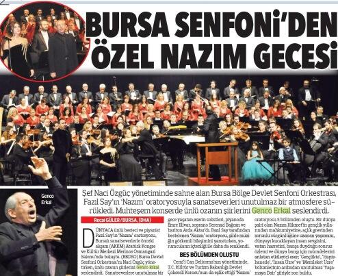 DOSTLARTIYATRO's tweet photo. NAZIM Oratoryosu- Bursa Devlet Senfoninin izleyici rekoru kırdığı konserin Hürriyet'te çıkan haberi http://t.co/JjT4svgP5w