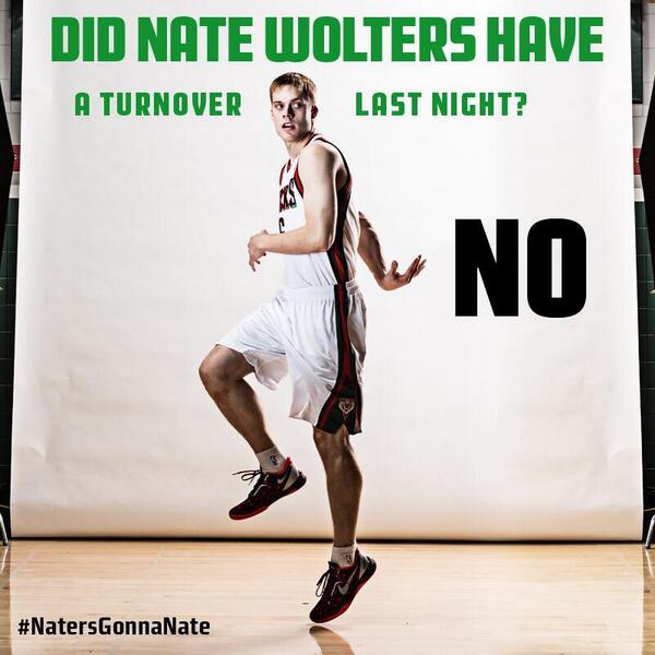 Bucks's tweet photo. 40 minutes, 8 points, 7 rebounds &amp; 9 assists last night for Nate Wolters but did he have a turnover? #NatersGonnaNate http://t.co/csNQ41GgYQ