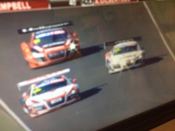 UnitedAutosport's tweet photo. Huge battle between the 3 Audi's on track (us on the right) @ERICLUXRACING takes the #14 Audi for P5 @Bathurst12hour http://t.co/by7dxOAyga