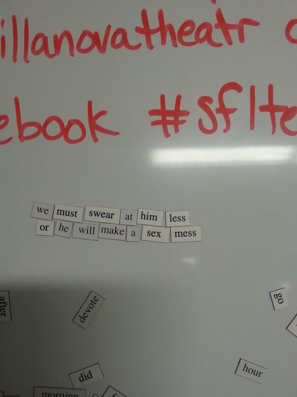 VillanovaTheatr's tweet image. Actors are making some dirty rhyming couplets in the green room!  #sfltech