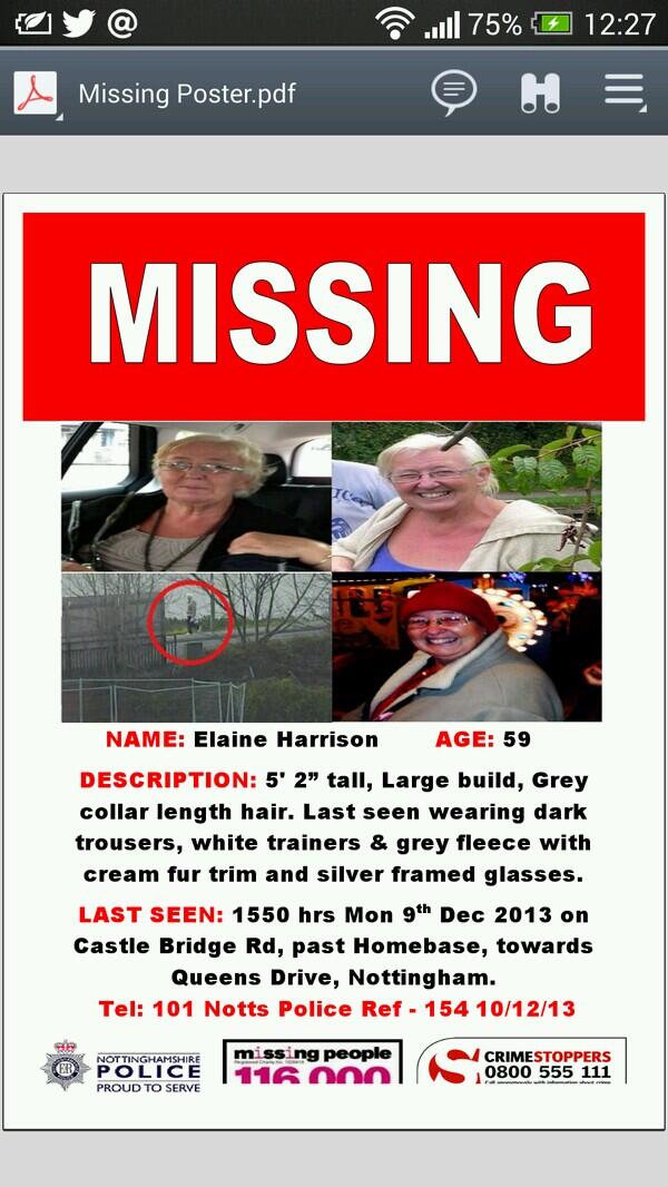 AndyHarrisonMBE's tweet photo. It will soon be 2 months since my amazing, loving mum disappeared. Please RT &amp; #FindElaine #lcfc #foxes #tigersfamily http://t.co/7zWOwee0EJ