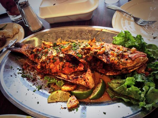 leadereater's tweet image. Incredible Red Fish but even better Baba Ganoush at Sayad Houston!