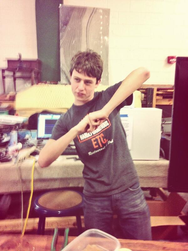 FRC1876's tweet photo. Jack getting down after successfully 3D printing a piece http://t.co/inxEEhAYfA