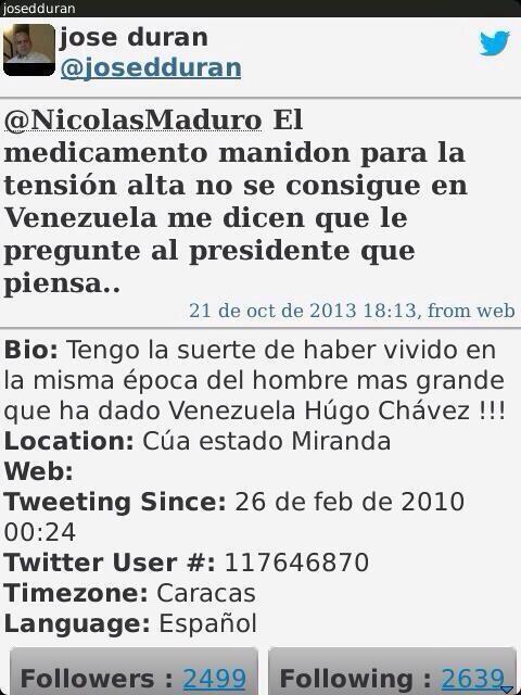 alexagomez2000's tweet photo. Y te te respondió Maduro #ElIndocumentado sobre el medicamento que no consigues ??@josedduran http://t.co/wMdakJ5HRJ