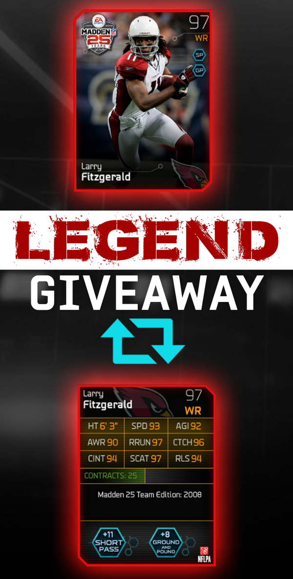 EASPORTS_MUT's tweet image. RETWEET with your Gamertag/PSN ID for a chance to win one of these @LarryFitzgerald All-25 Team Legends!