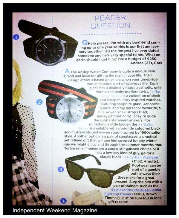 ansleywatches's tweet image. Ansley Sailor and Army featured in @Independent_ie #Weekend!Great to be a #StyleSolution @Darrenken x