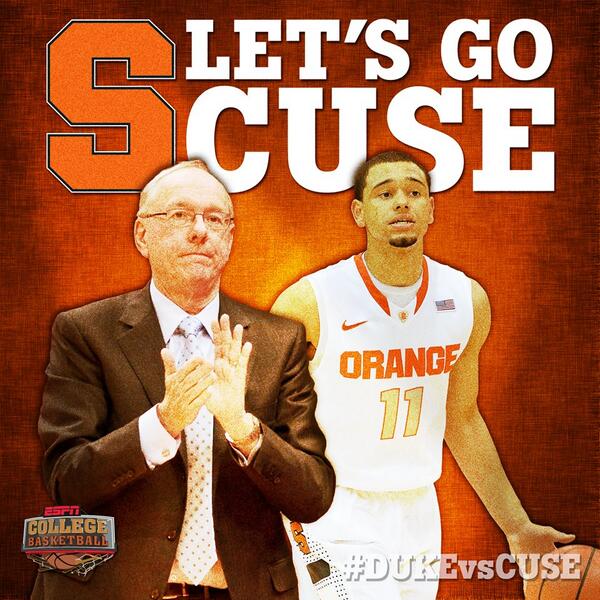 espn's tweet photo. RETWEET if you’re cheering for a Syracuse win. #DUKEvsCUSE http://t.co/2JIjUUsXSB