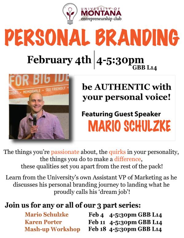 E Club presents Personal Branding with @themarioblog  coming up Tues, Feb. 4 at 4pm in GBB L14.